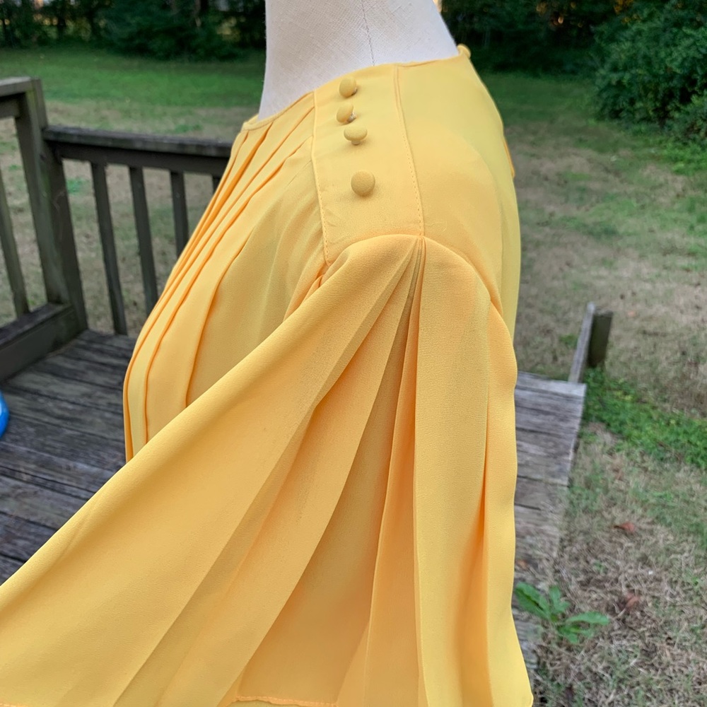 Vintage Pleated Yellow Canary Blouse - Picture 7 of 14